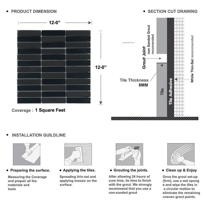 Sample - TDH119MO Black Crystal Glass Blended with Frosted Glass Mosaic Tile