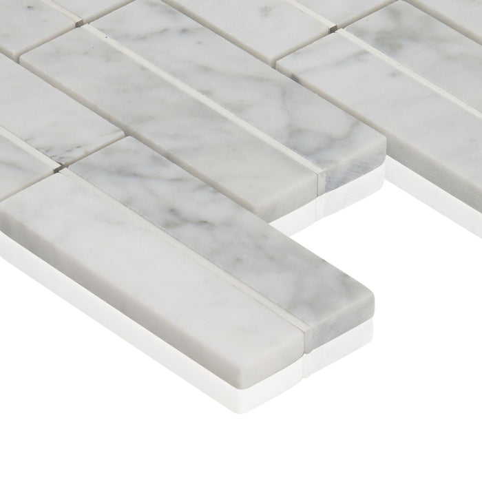 TDH576 White Carrara Silver Metal Trim Mosaic Tile