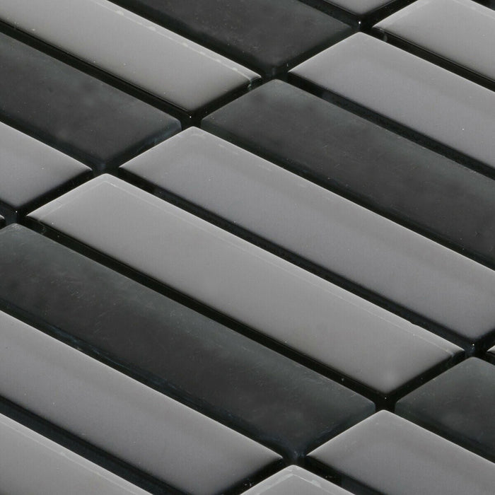 Sample - TDH198MO Black Crystal Glass Blended with Frosted Glass Mosaic Tile