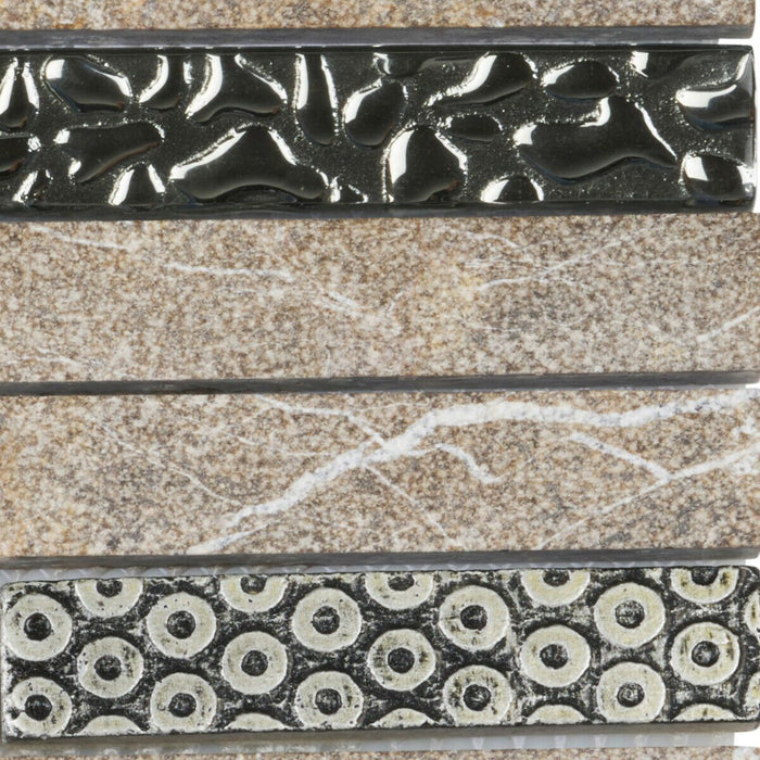 TDH137MO Gray Textured Stone Blended with Silver Glass and 3D Décor Mosaic Tile