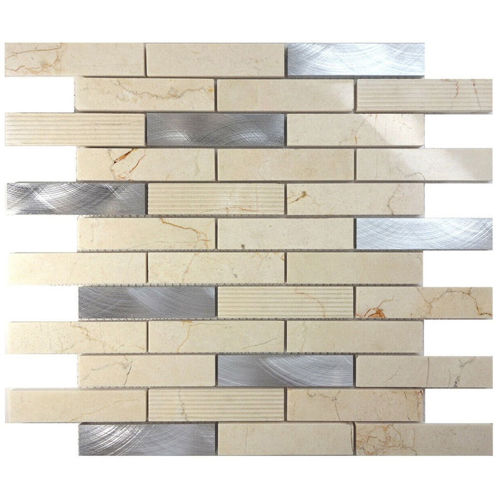 Sample - TDH206MO Beige Marble Stone Blended with Aluminum and Texture Stone Mosaic Tile