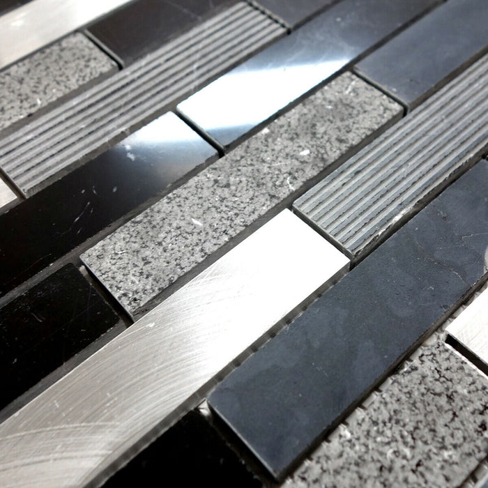 Sample - TDH207MO Black Marble Stone Blended with Aluminum and Texture Stone Mosaic Tile