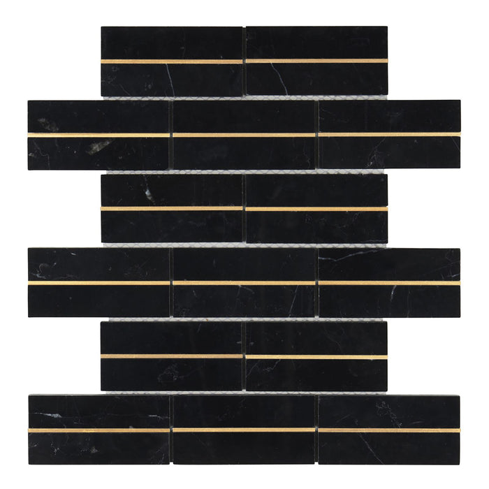 TDH581 Black Marble Gold Metal Trim Mosaic Tile