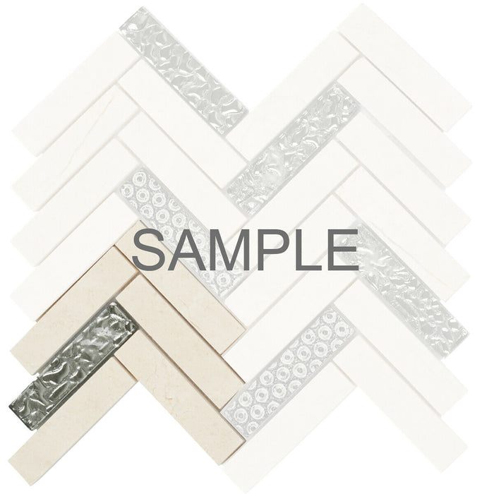 Sample - TDH126MO Natural Stone Glass 3D Art Deco Beige Mosaic Tile