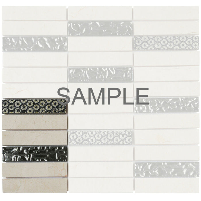 Sample - TDH130MO Natural Stone Glass 3D Art Deco Beige Mosaic Tile