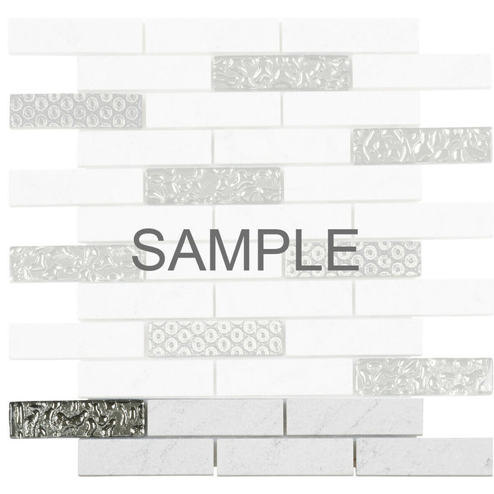 Sample - TDH132MO Natural Stone Glass 3D Art Deco Carrara White Marble Mosaic Tile