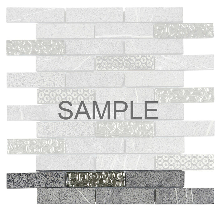 Sample - TDH133MO Natural Stone Glass 3D Art Deco Gray Mosaic Tile