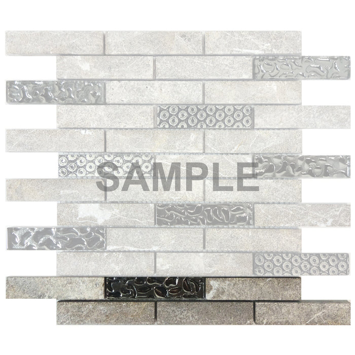 Sample - TDH136MO Gray Textured Stone Blended with Silver Glass and 3D Décor Mosaic Tile