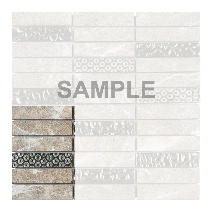 Sample - TDH137MO Gray Textured Stone Blended with Silver Glass and 3D Décor Mosaic Tile