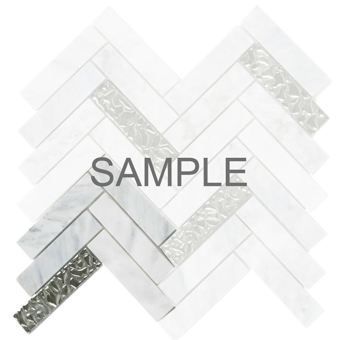 Sample - TDH143MO Natural Stone Glass Carrara White Marble Mosaic Tile