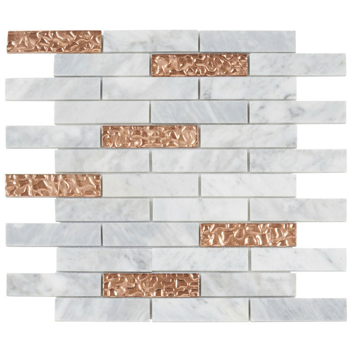 TDH145MO Natural Stone Glass Carrara White Marble Mosaic Tile