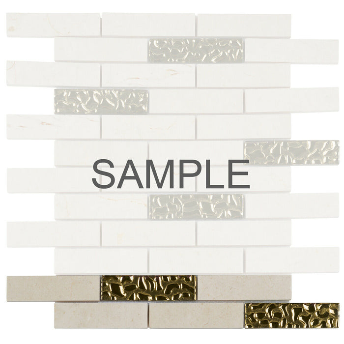 Sample - TDH157MO Natural Stone Crema Marfil Marble Glass Beige Mosaic Tile