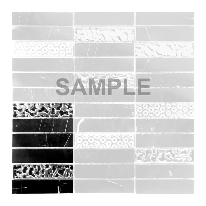 Sample - TDH192MO Black Marble Stone Blended with Silver Glass and 3D Décor Mosaic Tile