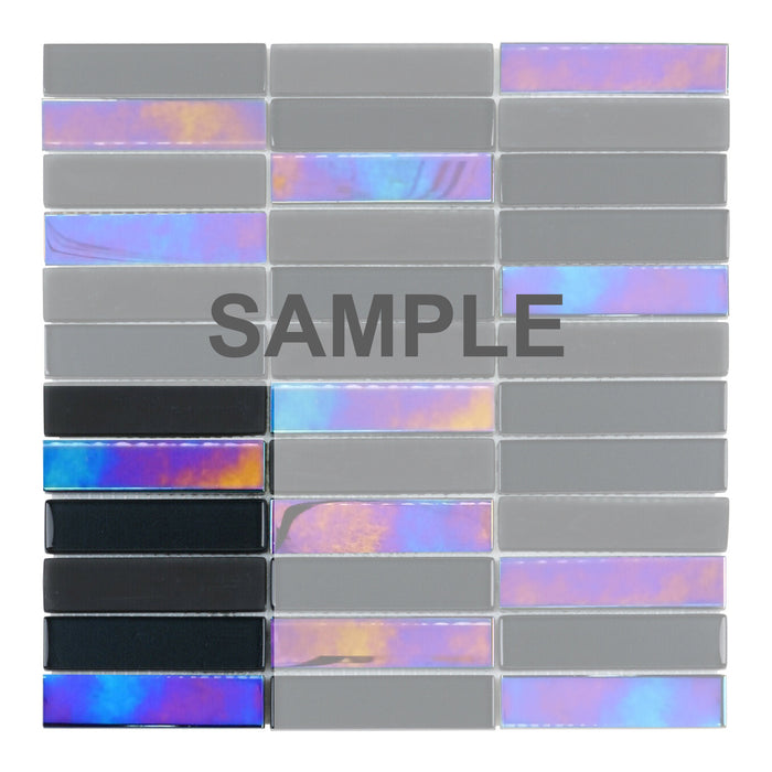Sample - TDH195MO Black Crystal Glass Blended with Frosted and Iridescent Glass Mosaic Tile
