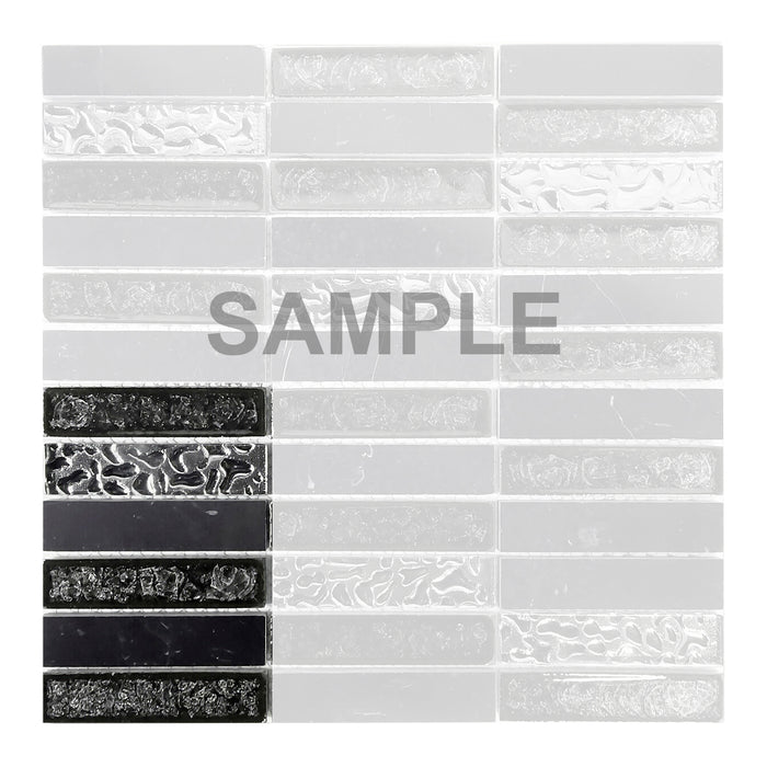 Sample - TDH202MO Black Marble Stone Blended with Crackle and Silver Glass Mosaic Tile