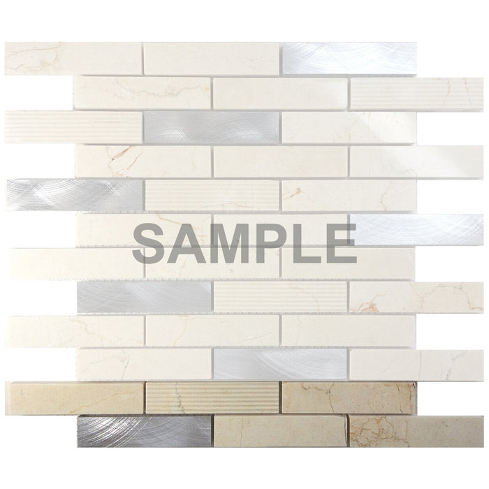 Sample - TDH206MO Beige Marble Stone Blended with Aluminum and Texture Stone Mosaic Tile