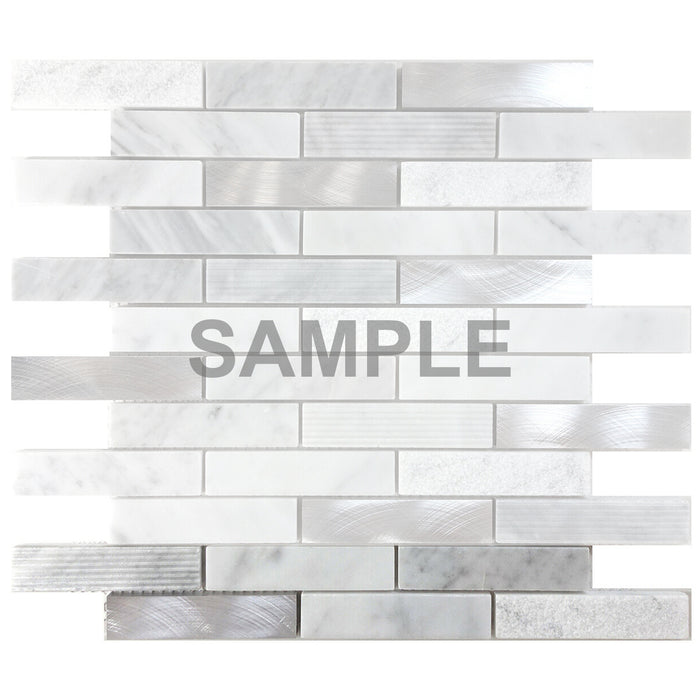 Sample - TDH209MO White Carrara Marble Stone Blended with Aluminum and Texture Stone Mosaic Tile