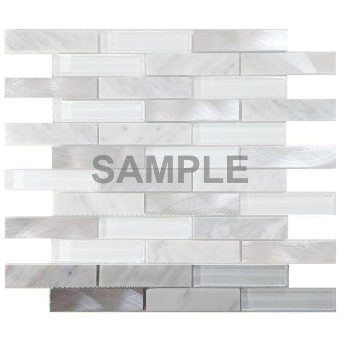 Sample - TDH214MO White Marble Stone Blended with White Crystal Glass and Aluminum Mosaic Tile