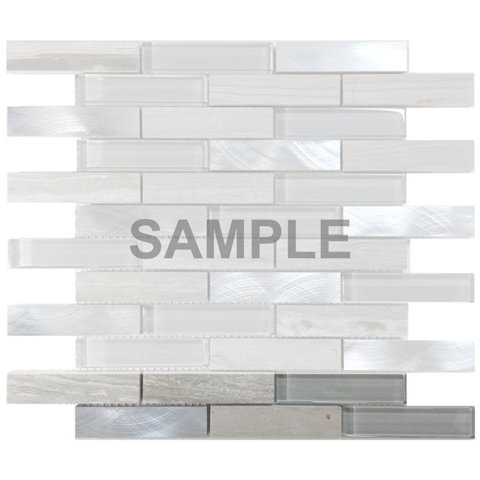 Sample - TDH217MO White Oak Marble Stone Blended with Gray  Crystal Glass and Aluminum Mosaic Tile