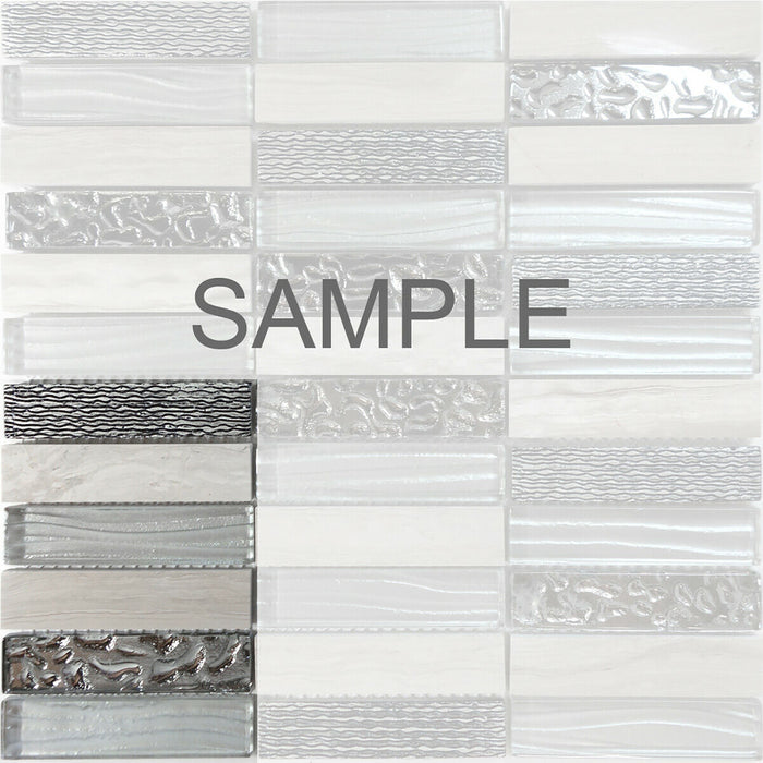 Sample - TDH226MO Natural Stone Glass 3D Art Deco Taupe Gray Mosaic Tile