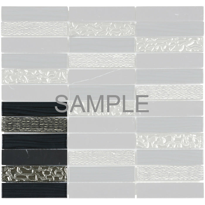 Sample - TDH34MO Crystal Glass Natural Stone 3D Art Deco Black Mosaic Tile