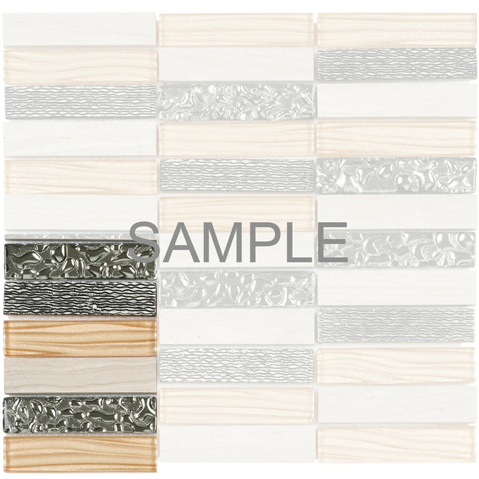 Sample - TDH35MO Crystal Glass Natural Stone 3D Art Deco Beige Mosaic Tile
