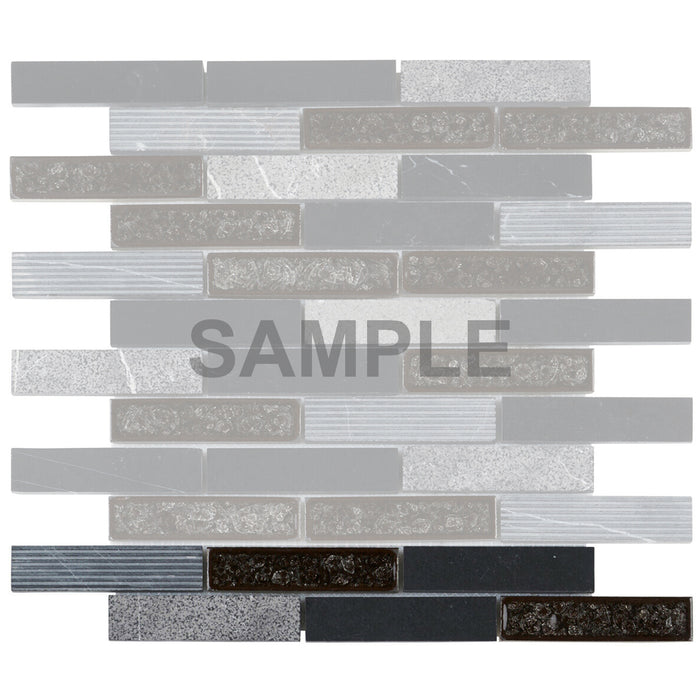 Sample - TDH47MO Black Marble Stone Blended with Texture Stone and Crackle Glass Mosaic Tile