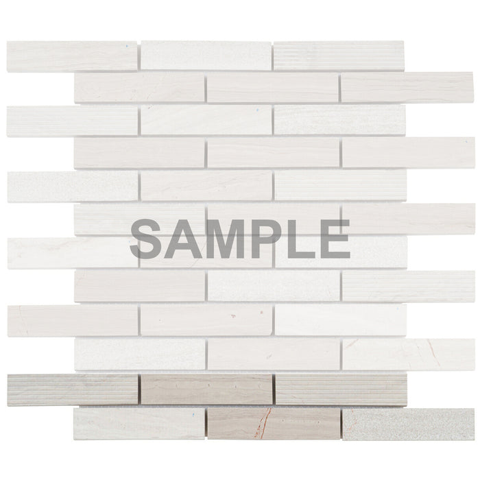 Sample - TDH55MO White Oak Marble Blended with Textured Stone Mosaic Tile