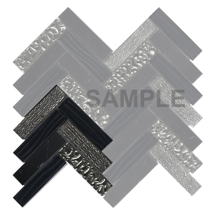 Sample - TDH75MO Black Marble Stone Blended with Glass and 3D Décor Mosaic Tile