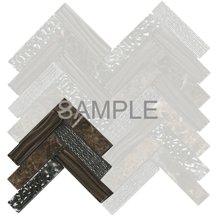 Sample - TDH77MO Natural Stone Glass 3D Art Deco Emperador Brown Mosaic Tile