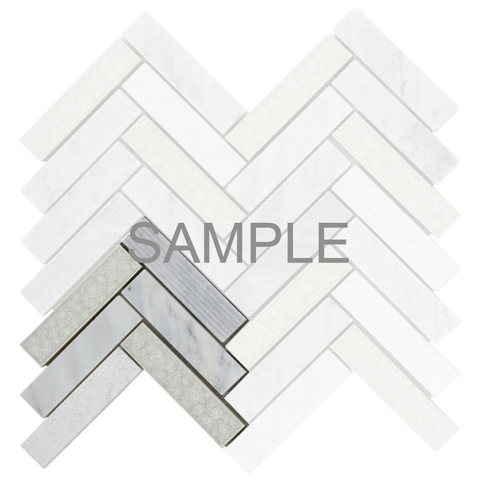 Sample - TDH85MO Natural Stone Glass Carrara White Marble Mosaic Tile