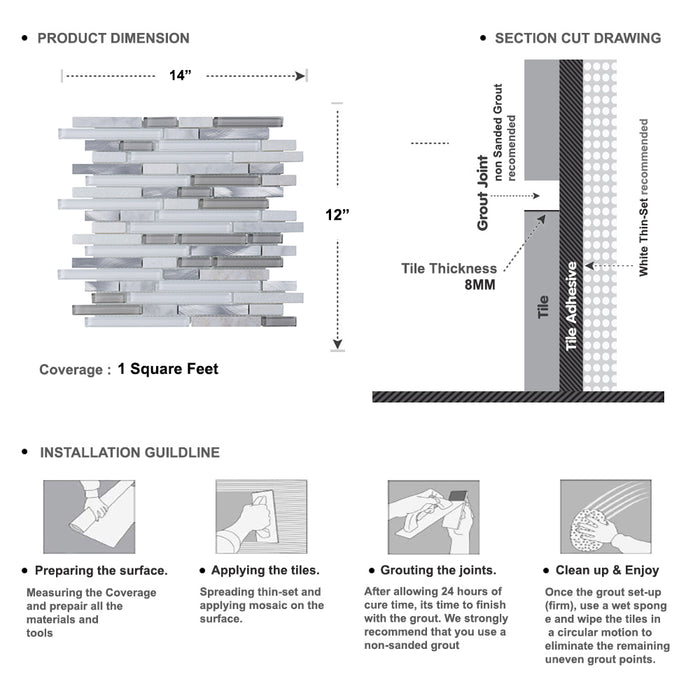 Sample - TDH2MDR White Gray Aluminum Glass Stone Mosaic Tile