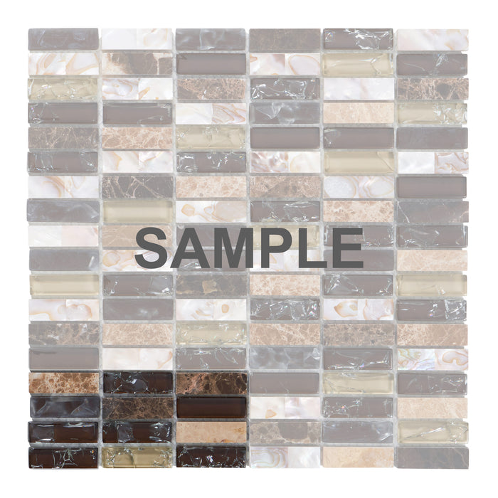 Sample - TDH7MDR Brown Beige Glass Stone Mother of Pearl Stack Mosaic Tile
