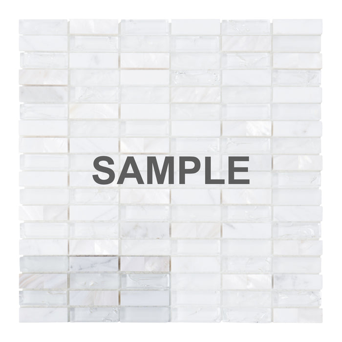 Sample - TDH8MDR White Pearl Glass Stone Mother of Pearl Stack Mosaic Tile