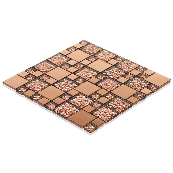 TDH20MDR Copper Rose Gold Metal Pattern Textured Glass Mosaic Tile Backsplash