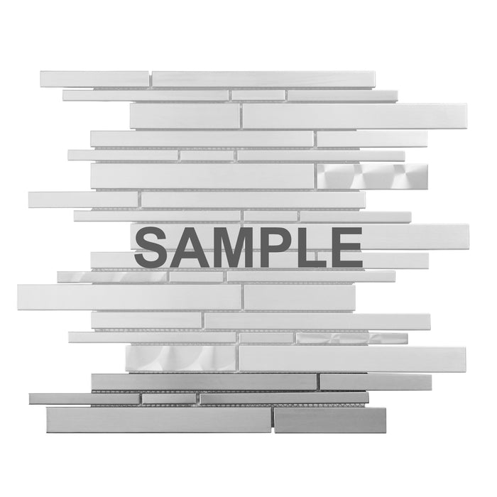 Sample - TDH24MDR Metal Metallic Silver Linear Interlocking Mosaic Tile