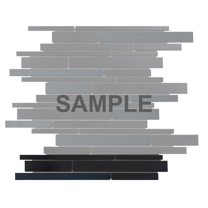 Sample - TDH25MDR Metal Metallic Black Industrial Linear Interlocking Mosaic Tile