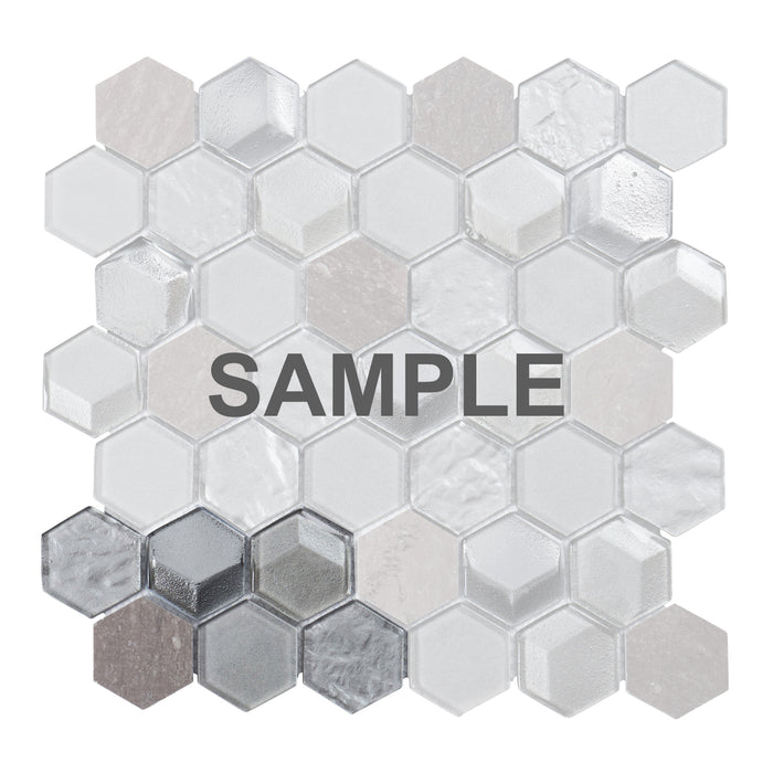 Sample - TDH29MDR Gray Metallic 3D Glass Marble Stone Hexagon Mosaic Tile