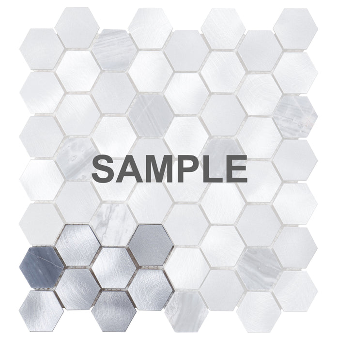 Sample - TDH33MDR Gray Marble Aluminum Metallic Hexagon Mosaic Tile