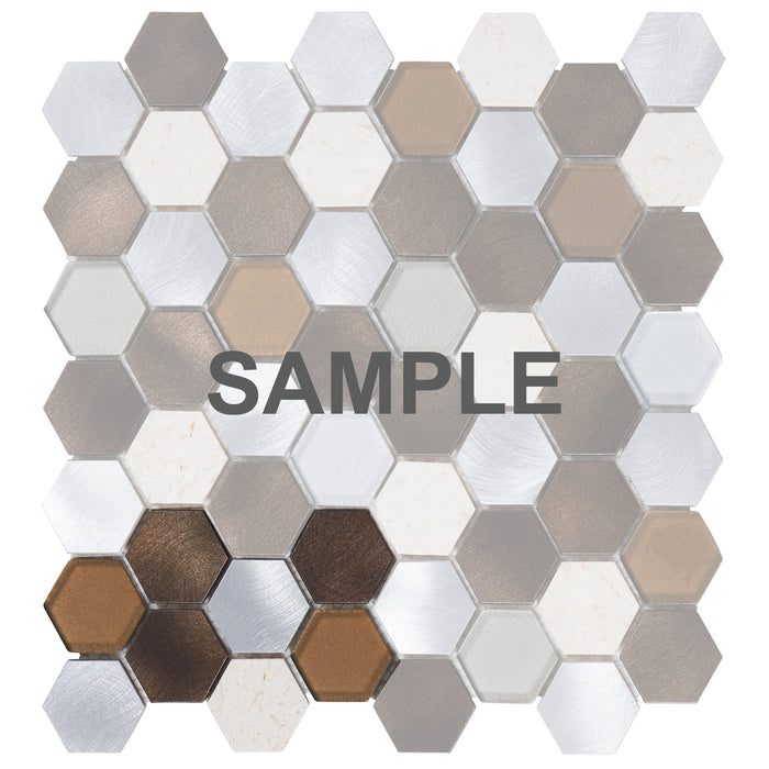 Sample - TDH34MDR Brown Beige Marble Metallic Hexagon Mosaic Tile