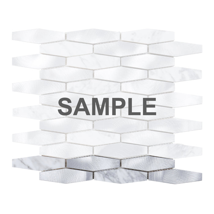 Sample - TDH38MDR White Calacatta Marble Aluminum Metallic Hexagon Mosaic Tile