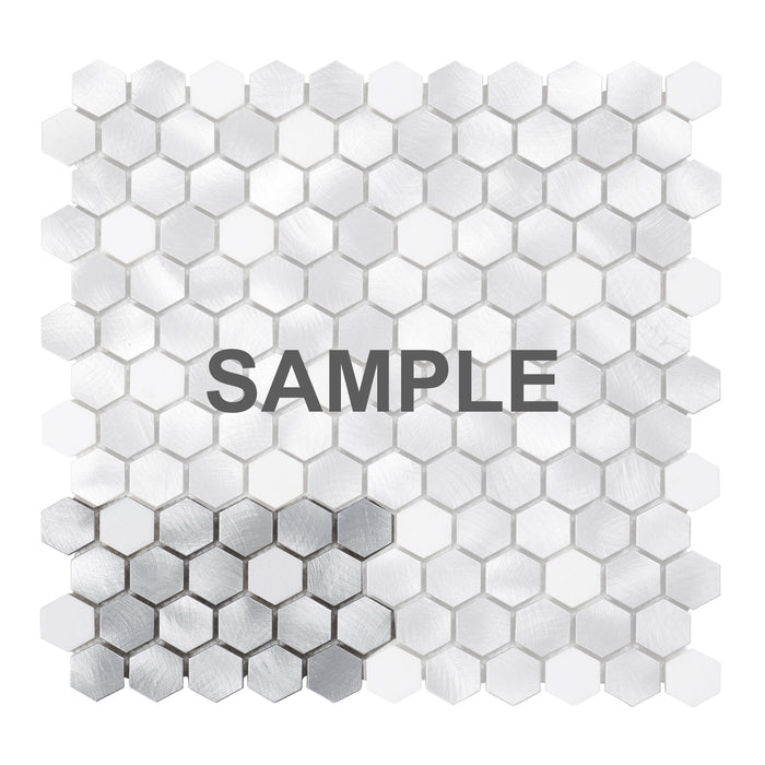 Sample - TDH44MDR White Marble Aluminum Metallic 1" Hexagon Mosaic Tile