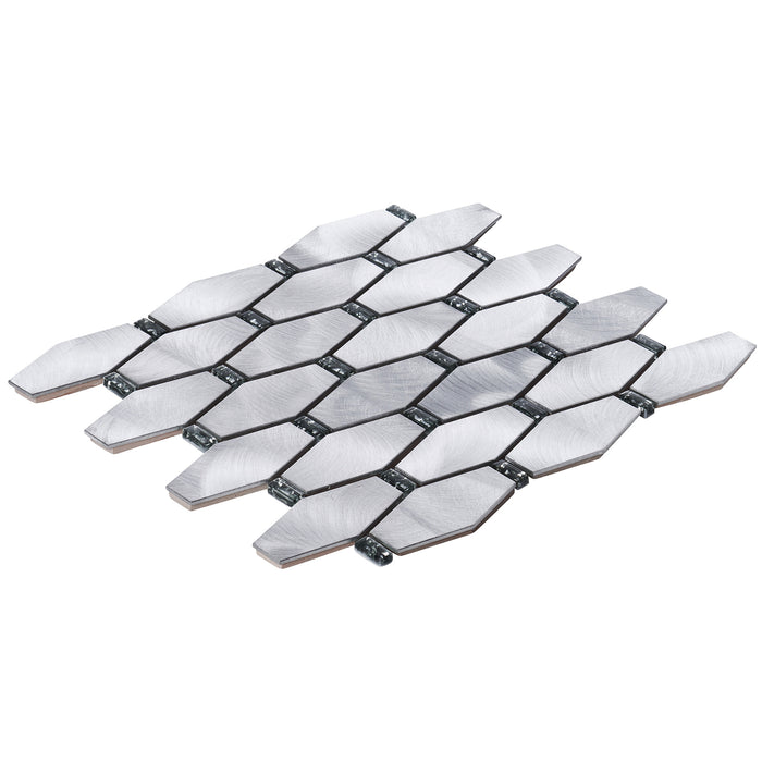 TDH47MDR Silver Aluminum Metallic With Jewelry Glass Insert Hexagon Mosaic Tile