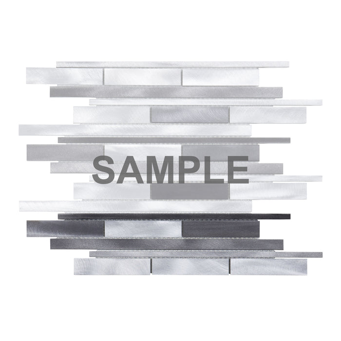 Sample - TDH51MDR Gray Aluminum Metallic Linear Interlocking Mosaic Tile