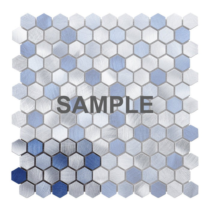 Sample - TDH52MDR Blue Marble Gray Aluminum Metallic Hexagon Mosaic Tile