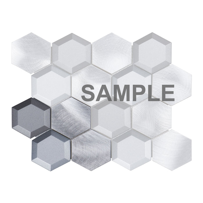 Sample - TDH61MDR Gray Aluminum Metallic 3D Crystal Glass Hexagon Mosaic Tile