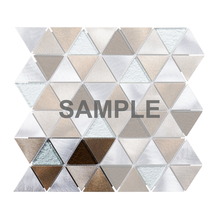 Sample - TDH63MDR Brown Gray Aluminum Metallic Crystal Glass Triangle Mosaic Tile