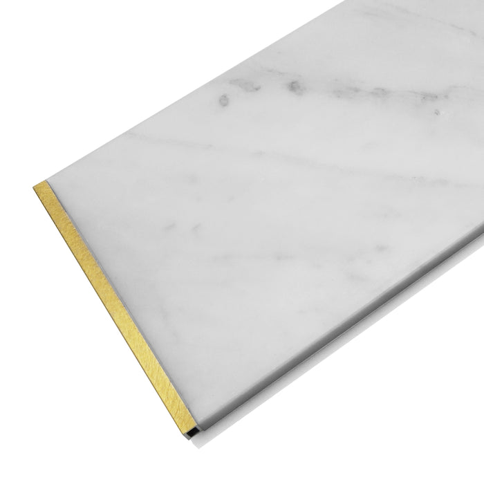 TDH83MDR Honed 4x12 Carrara White Marble With Aluminum Gold Trim Subway Tile
