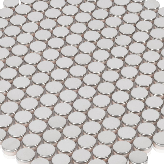 Sample - TDH86MDR Penny Round Stainless Steel Silver Metallic Metal Mosaic Tile