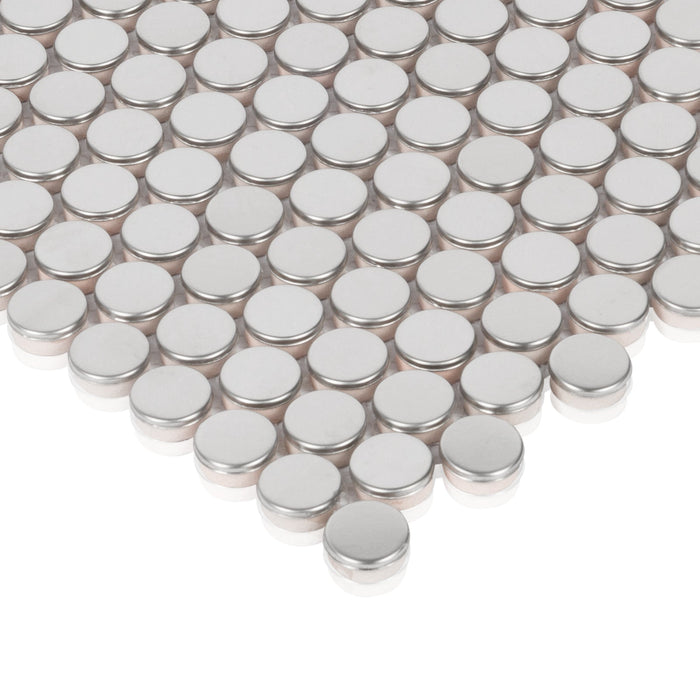 Sample - TDH86MDR Penny Round Stainless Steel Silver Metallic Metal Mosaic Tile